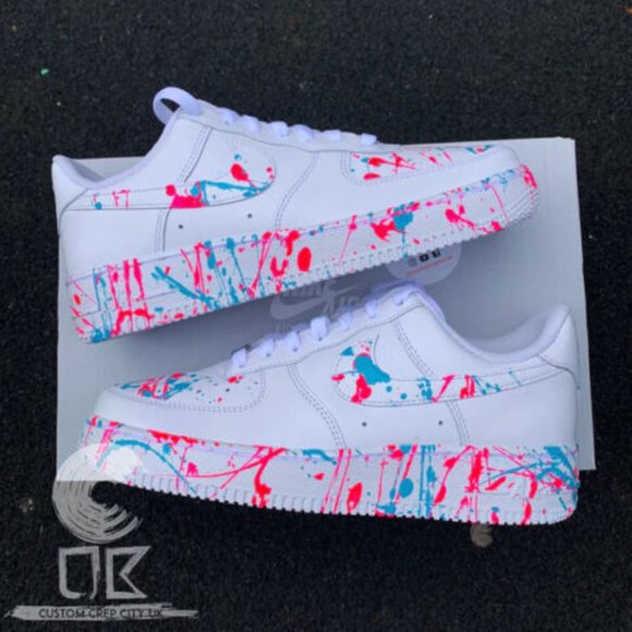 Nike Air Force 1 Custom Sneakers Splatter Gender Reveal Neon Blue Pink Shoes main image 4